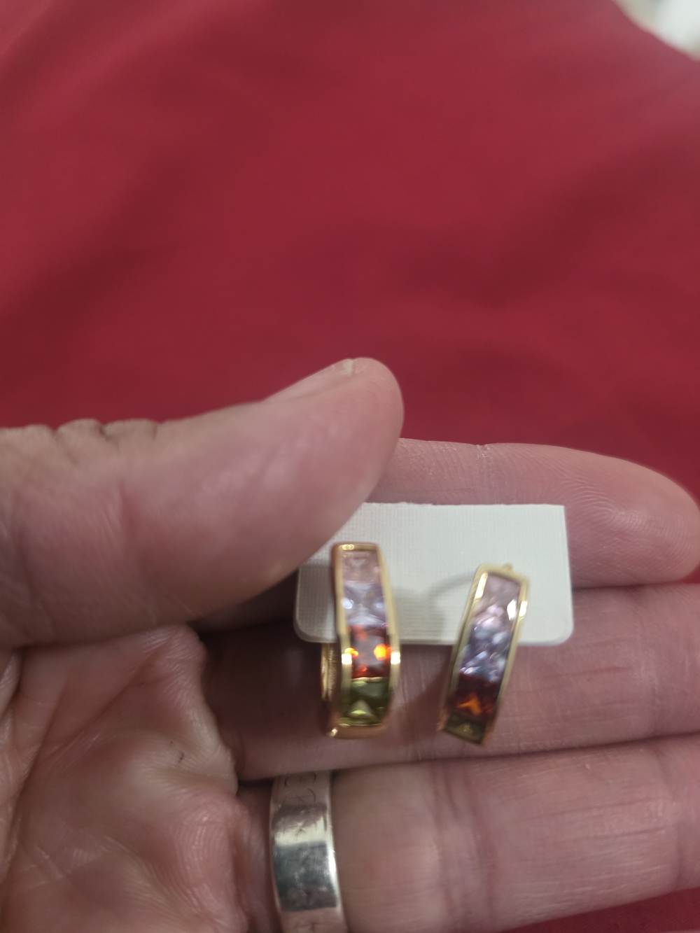Gold 14k  Multi-Color Inlay Hoop Earrings - Women Jewelry